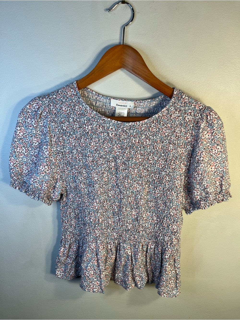 Floral Smocked Peplum Top - Pink/Blue Urban Romantics Women’s Size S